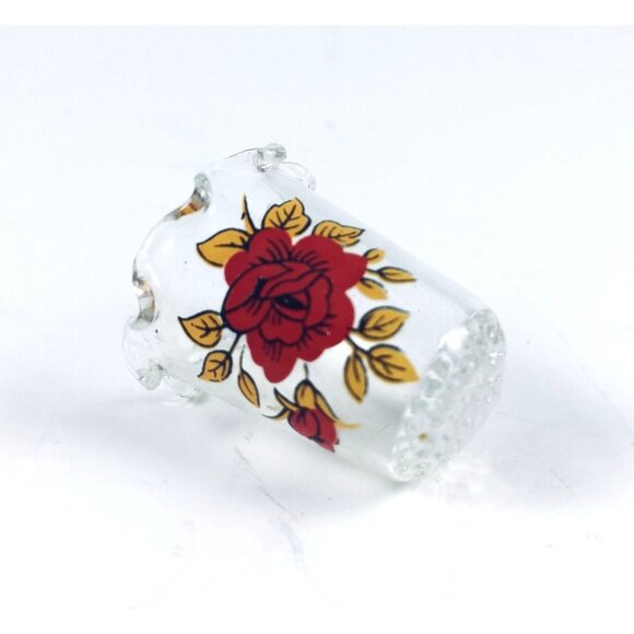 Handcrafted Glass Thimble With Red Rose Floral Design - Picture 5 of 5
